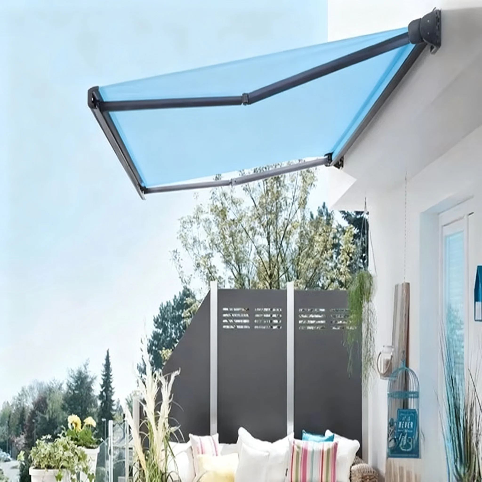 Villa Easy To Install Wall Mounted Sunshade Outdoor Leisure with LED Lights Canopy Fashionable Foldable Heat Insulation Awning