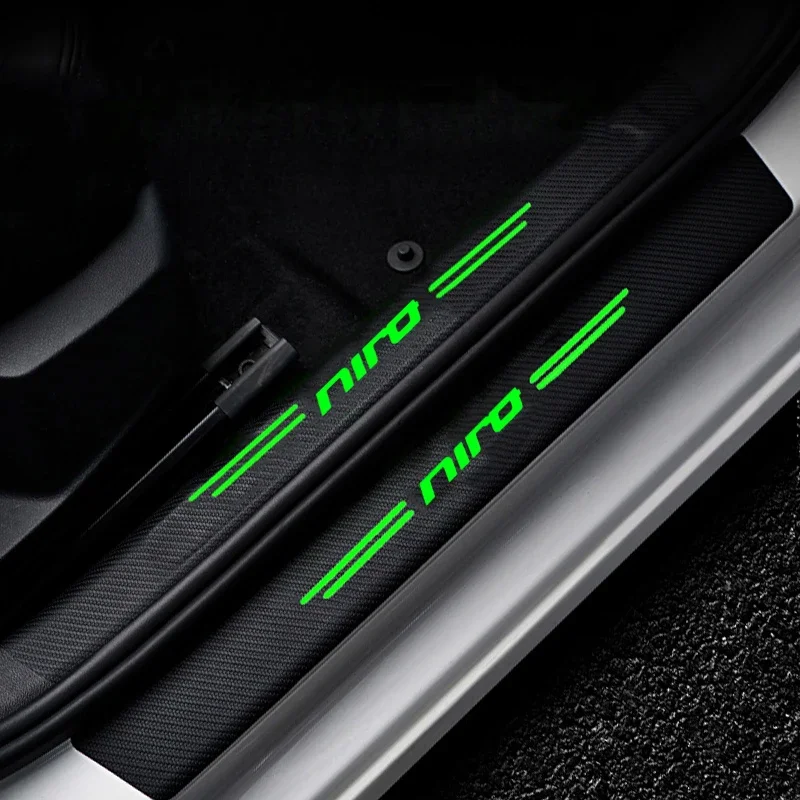 for KIA NIRO Logo Luminous Carbon Fiber Car Decals Door Threshold Sill Anti Scratch Stickers Waterproof Film Accessories