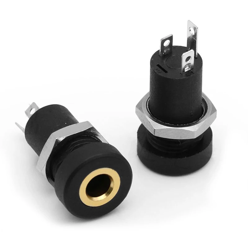 1Pcs PJ392A 3.5MM Audio Jack Socket 3 Pole Black Stereo Solder Panel Mount Three Or Four Feet With Internal Screw Thread