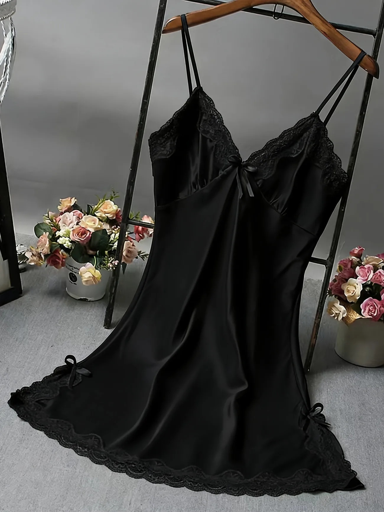 Women Satin Nightdress Lace Trim Slip Dress Sexy Spaghetti Strap Sleepwear Silky Smooth Nightgown Elegant Lingerie Home Wear image 6