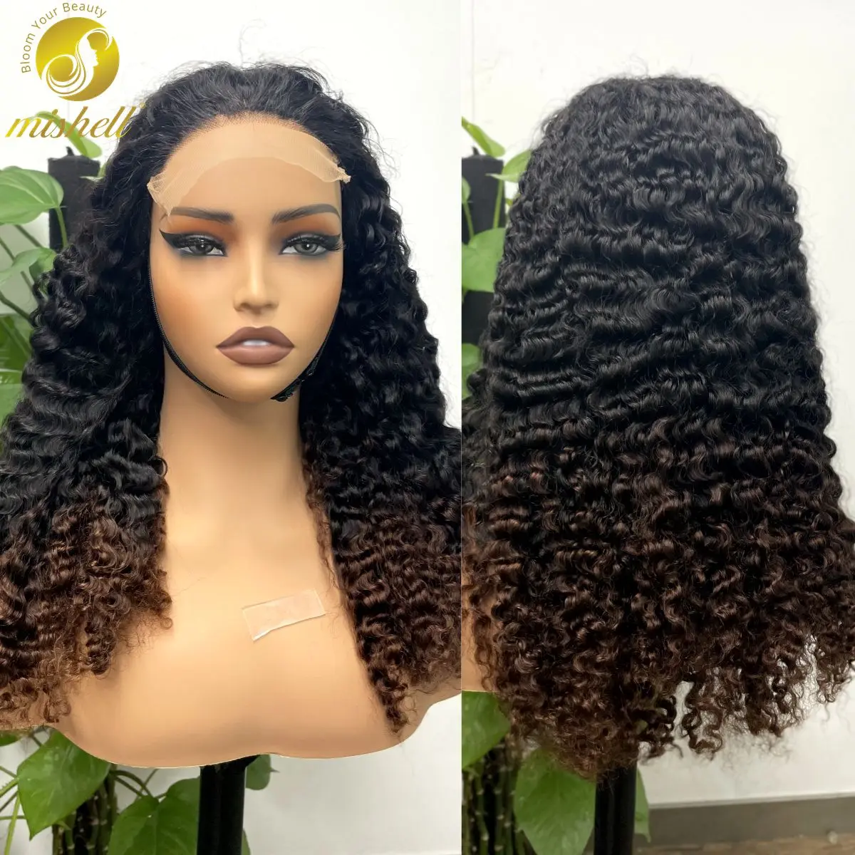 

300% Density 1BT4 Chocolate Brown Burmese Bouncy Curly Human Hair Wigs 5x5 Lace Closure Pixie Curly Wigs for Black Women
