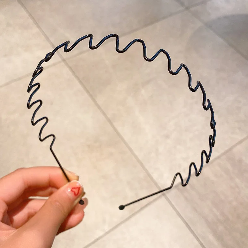 1 Stück Haarbänder Unisex Wellenförmiges Haarband Gesichtswäsche Kopfschmuck Haarband Einfachheit Rutschfestes schwarzes Metall-Spiral-Stirnband – Detail 7