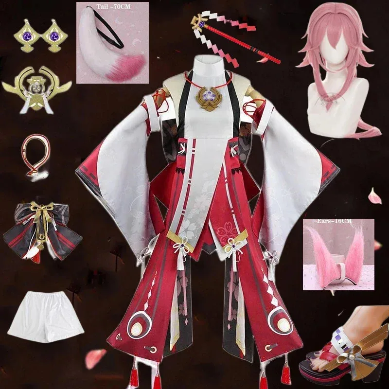 

Genshin Impact Cosplay Yae Miko Guuji Yae Cosplay Costume with Headwear Full Set for Halloween Party Costumes