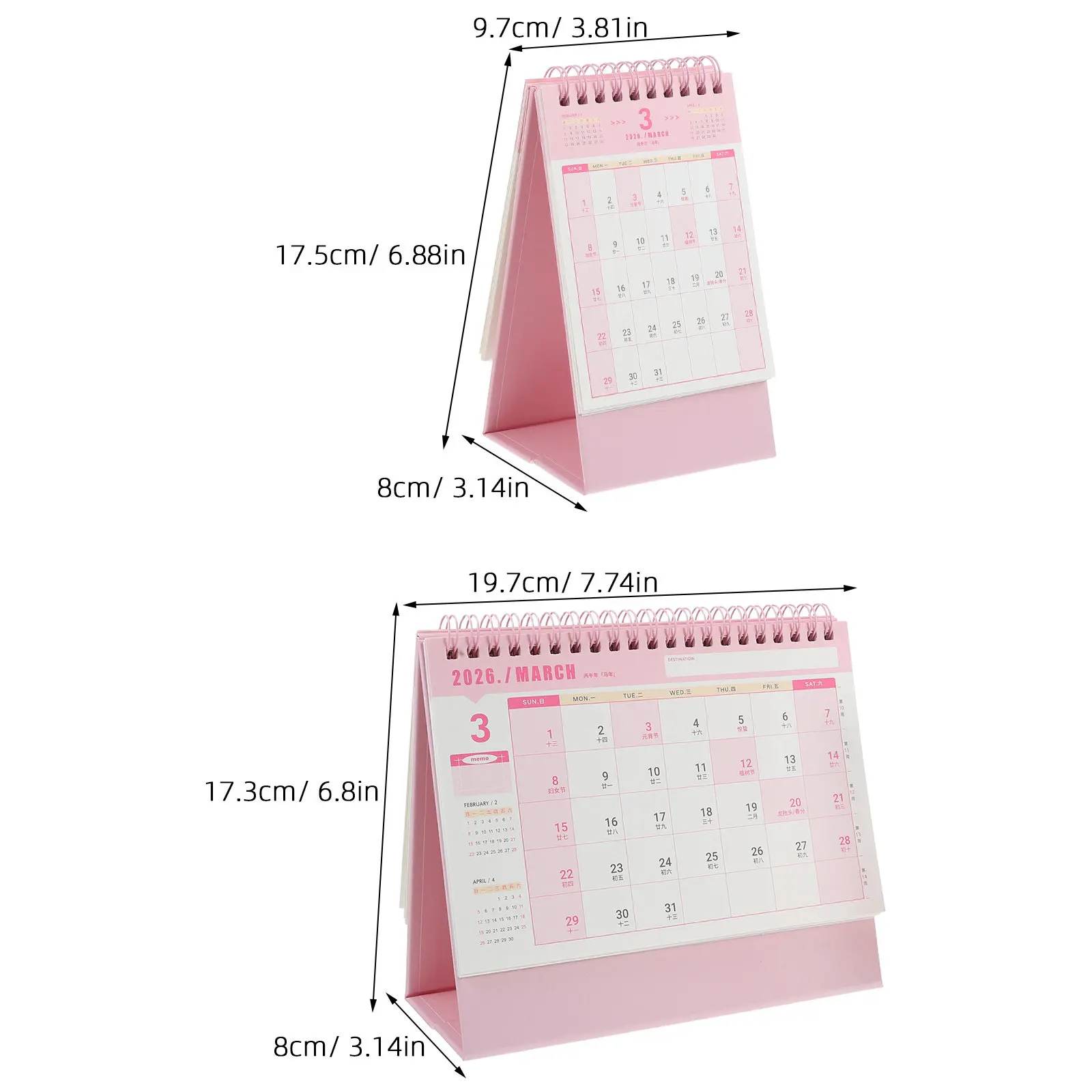 2Pcs Desk Calendar 2026 Vintage Minimalist Standing Flip Desktop Calendar Daily Planner Office Home Study Spaces Pink