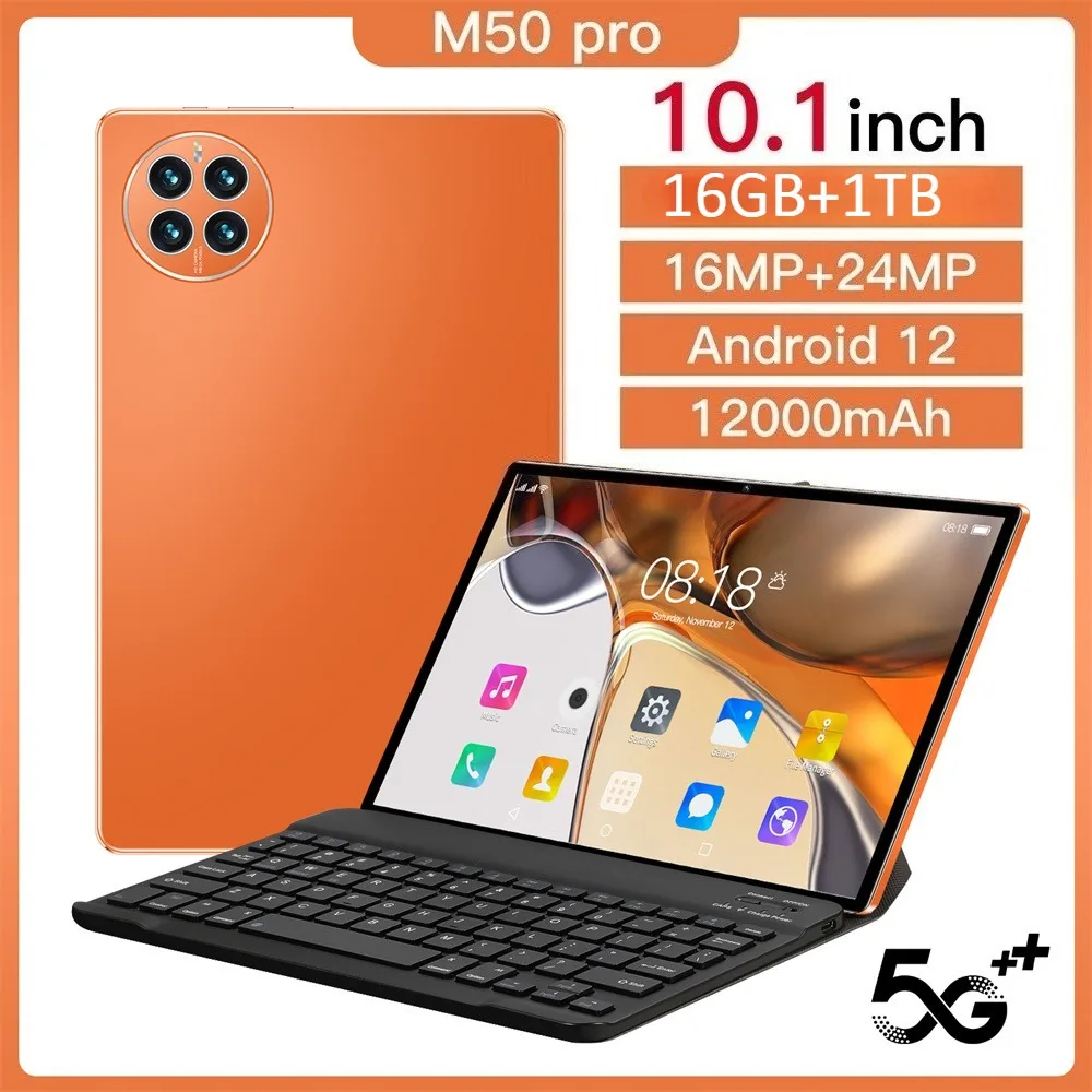 

10,1-дюймовый планшет Pad M50 Pro, оригинальный планшет Android 12, 5G, двойная SIM-карта, 12000 мАч, планшетный ПК для детей, подарки с клавиатурой для ноутбука