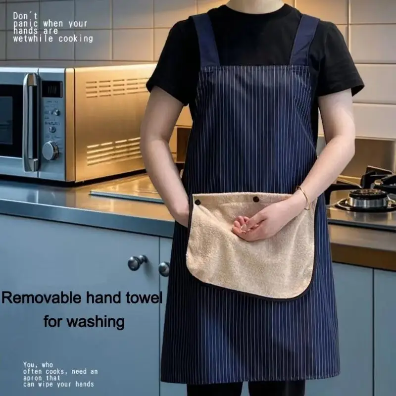 Stripe Waterproof Chef Apron with Hand Towel Oil Resistant for Men Women Restaurant Cooking Grilling Use