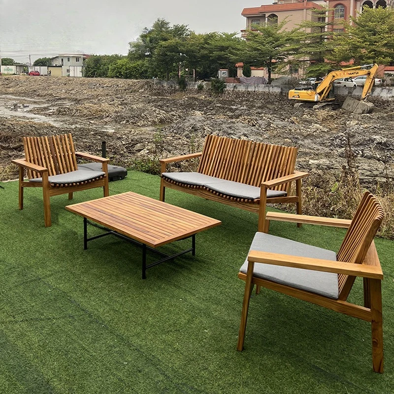 

Courtyard Garden B & B Villa Creative Leisure Solid Wood Table and Chair Combination Outdoor Waterproof Sunscreen Teak Chair Cof