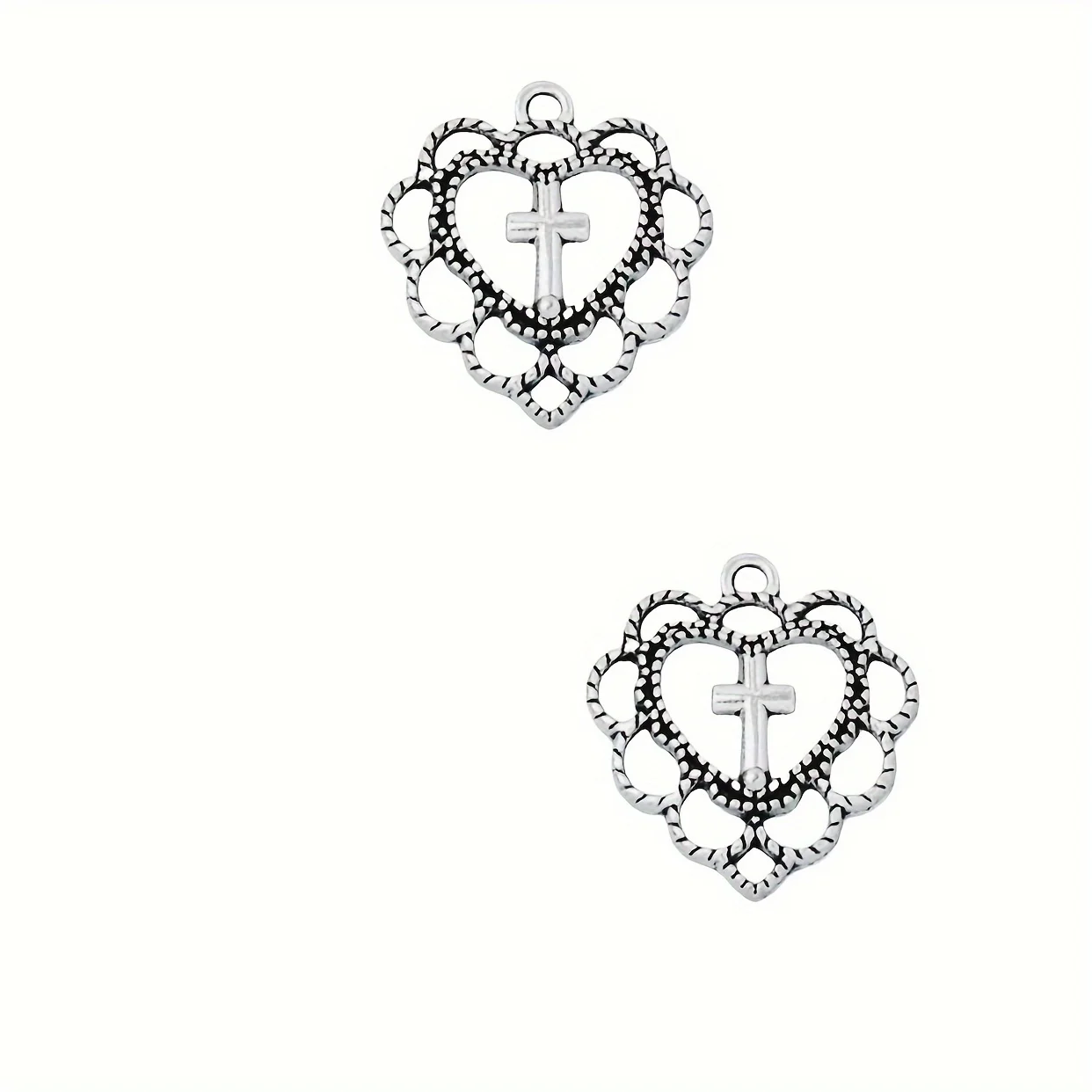 20pcs DIY Jewelry Accessories Zinc Alloy Hollow Cross Heart shaped Pendant Earrings Necklace Peach Heart Pendant