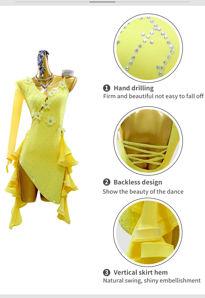 Neue lateinamerikanische Kleider, Ballkleid-Rock, Damen-Performance-Outfit, Mädchen-Kostüm, Bühnen- und Abendgarderobe, Karnevalskostüm, Kabarett-Outfit. – Detail 6