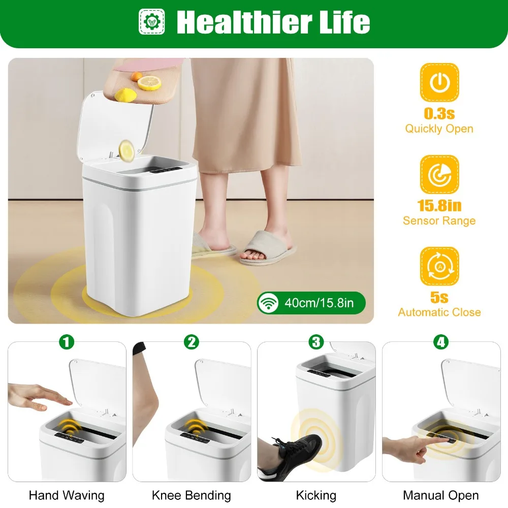 Automatic Trash Can Motion Sensor Trash Smart Garbage Can with lid Touchless Garbage Can for Kitchen Bathroom Bedroom Office