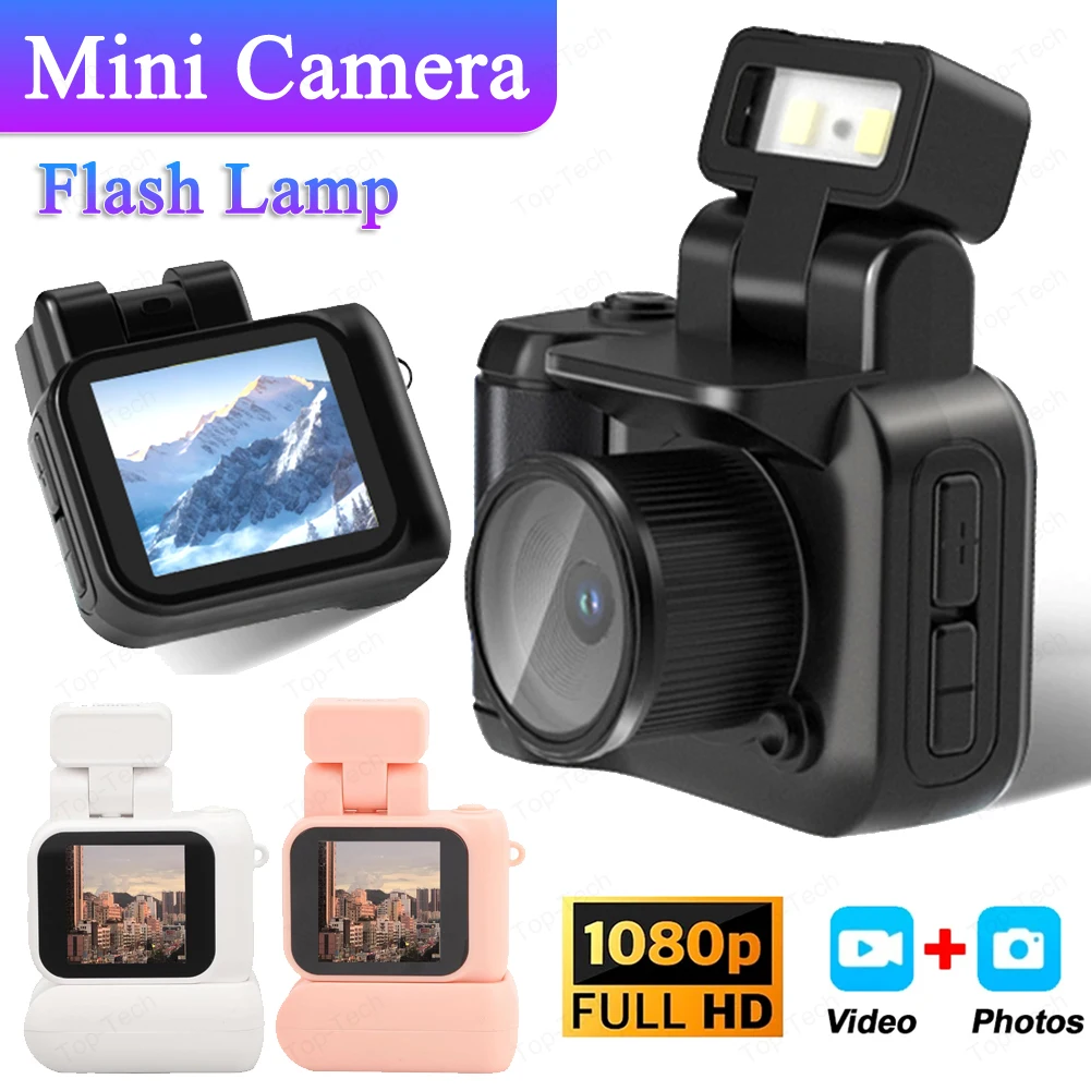 Mini Camera with Screen HD 1080p Retro Ultra Compact Camera with Flash Light and Battery Dock Student Small Camcorder