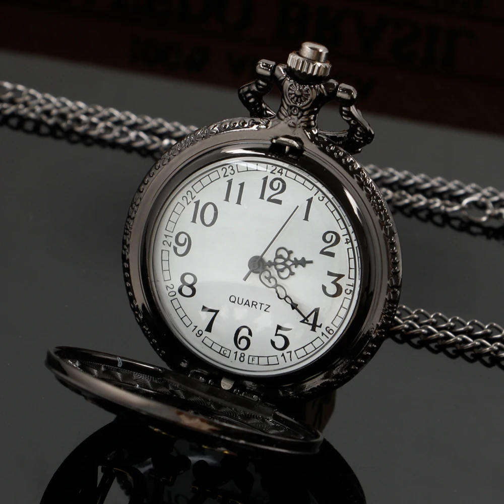 DAD Carved Men's Quartz Necklace Pocket Watch Vintage Black High Quality Vintage Birthday Gift for Dad