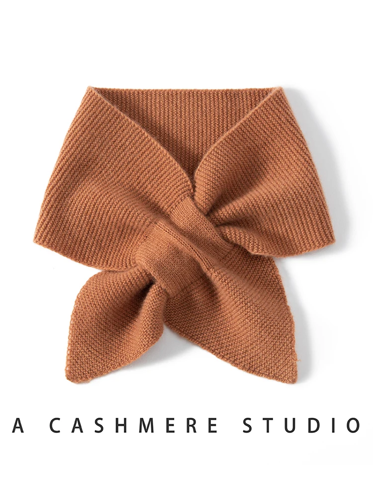 100% Cashmere Keyhole Scarf Elegant Cross-Over Mini Scarf Pointed Ends Knit Pull-Through Neck Warmer Cozy Light Travel Scarf