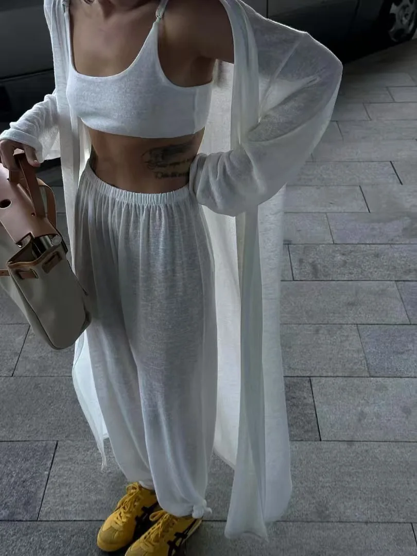 

New Fashion Lazy Style See through Loose Top And Pants Set Women's Autumn Outfit Comfortable Loose Fit European Style