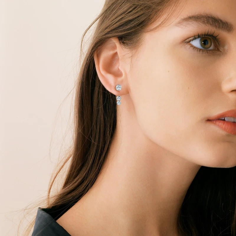 Alle runden Moissanit-Diamant-Ohrjacken-Ohrringe, 5 mm, 4 mm und 3,5 mm, 925er Echtsilber-Ohrstecker für Damen, 2024, einzigartiger feiner Schmuck – Detail 14