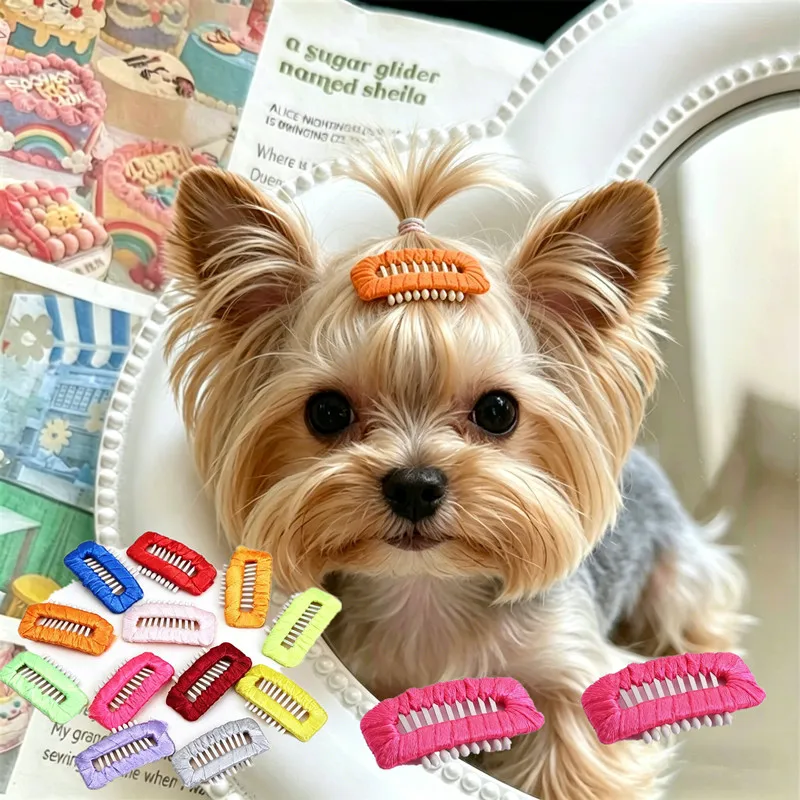 Mini Dog Hair Clips, Colorful Satin Wrapped Grooming Clips for Small Dogs Cats, Pet Hair Accessories