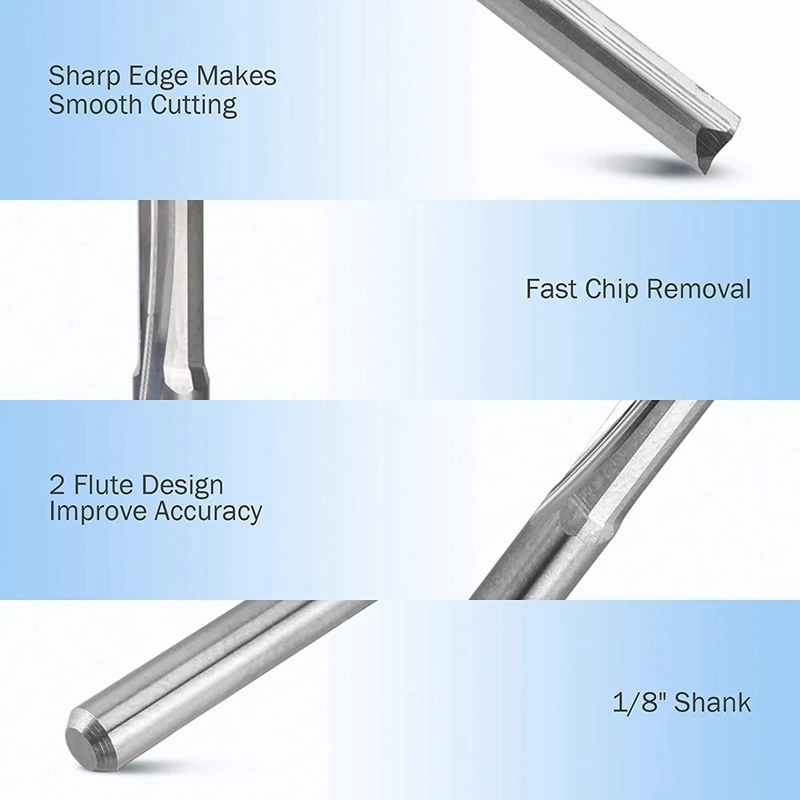 10Pcs 2 Flute Cnc Router Bits 3.175Mm Straight Slot Tungsten Steel Milling Cutter For Wood Plastic
