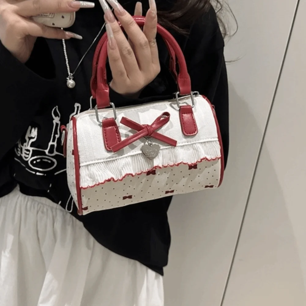 

Сумка-мессенджер в горошек, бостонская сумка с бантом на одно плечо, сумка через плечо для боулинга, водонепроницаемая маленькая квадратная школьная сумка в корейском стиле