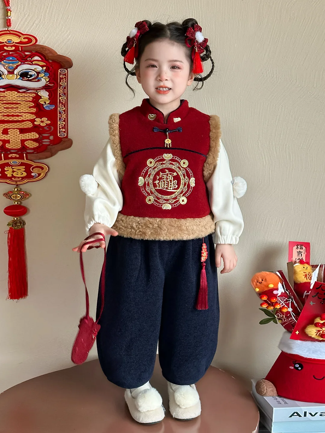 

Новогодний костюм для девочек из хлопка с вышивкой, зимний комплект, идеально подходит для праздников и особых случаев