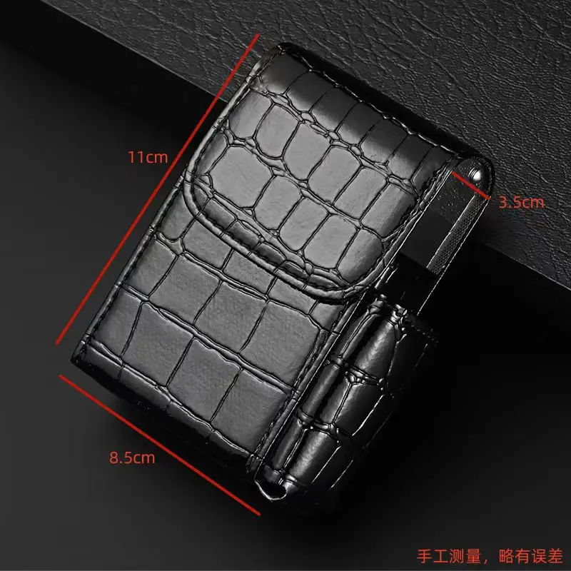 3-in-1 Cigarette Case with Lighter Holder | Premium Lychee grain PU Leather&Weave Design I PortableSlim Hard Shell for Lighter