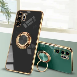 Magnetic Ring Holder Phone Case For Huawei P50 P40 P30 P20 Mate 60 50 40 30 20 Pro Electroplated Edge Soft Silicone Back Cover