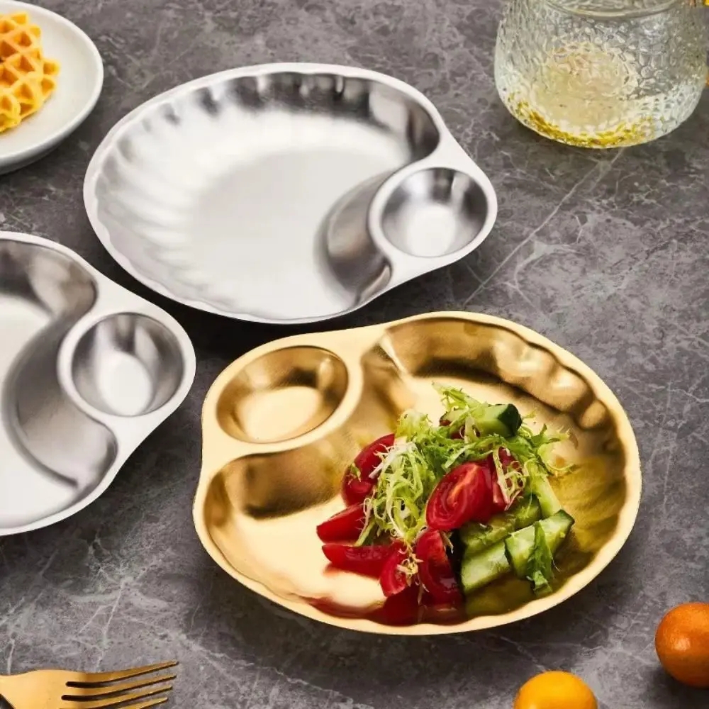 

Creative Stainless Steel Snack Plate with Sauce Cup Shell Shape French Fries Plate Sturdy Rust-Resistant Condiment Serving Tray