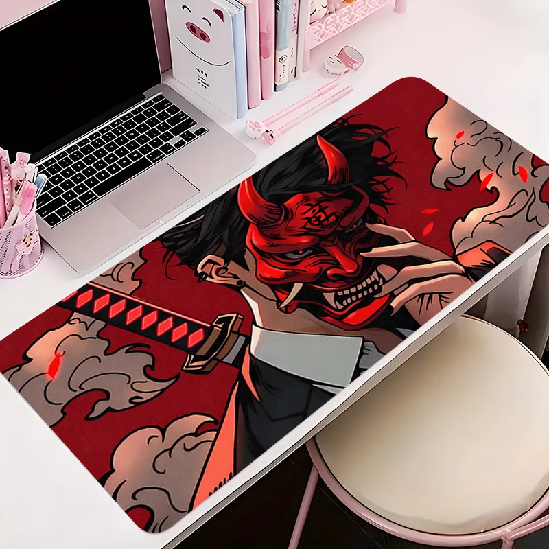 Mouse pad gamer antiderrapante anime hd tapete de mesa jogos acessórios para pc tablet grande mousepad estendido diabo oni máscara teclado tapete