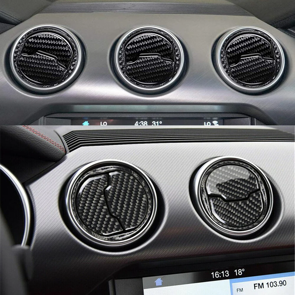 3Pcs Carbon Fiber Interior Trim Sticker For Ford Mustang 2015 2016 2017 2018 2019 2020 Accessories Car Air Vent Outlet Stickers