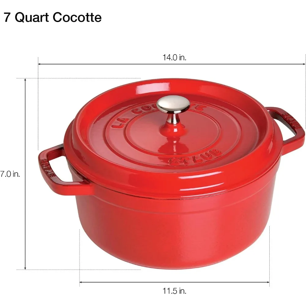 Staub Cast Iron 7-qt Round Cocotte - Cherry