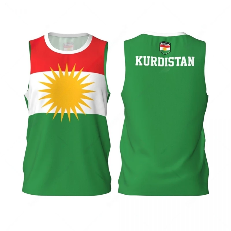 Kurdistan Flag Basketball Tank Tops Summer Fashion National Emblem 3D Printed Sleeveless T Shirts Loose Quick Dry Sports Vest