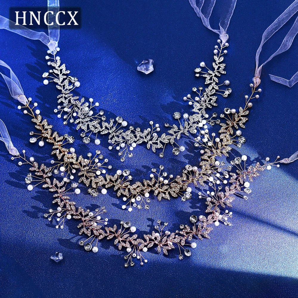 

HNCCX Luxury Crystal Pearl Bridal Headband Handmade Alloy Leaf Women Wedding Hair Accessories Elegant Headdress Tiaras CP233