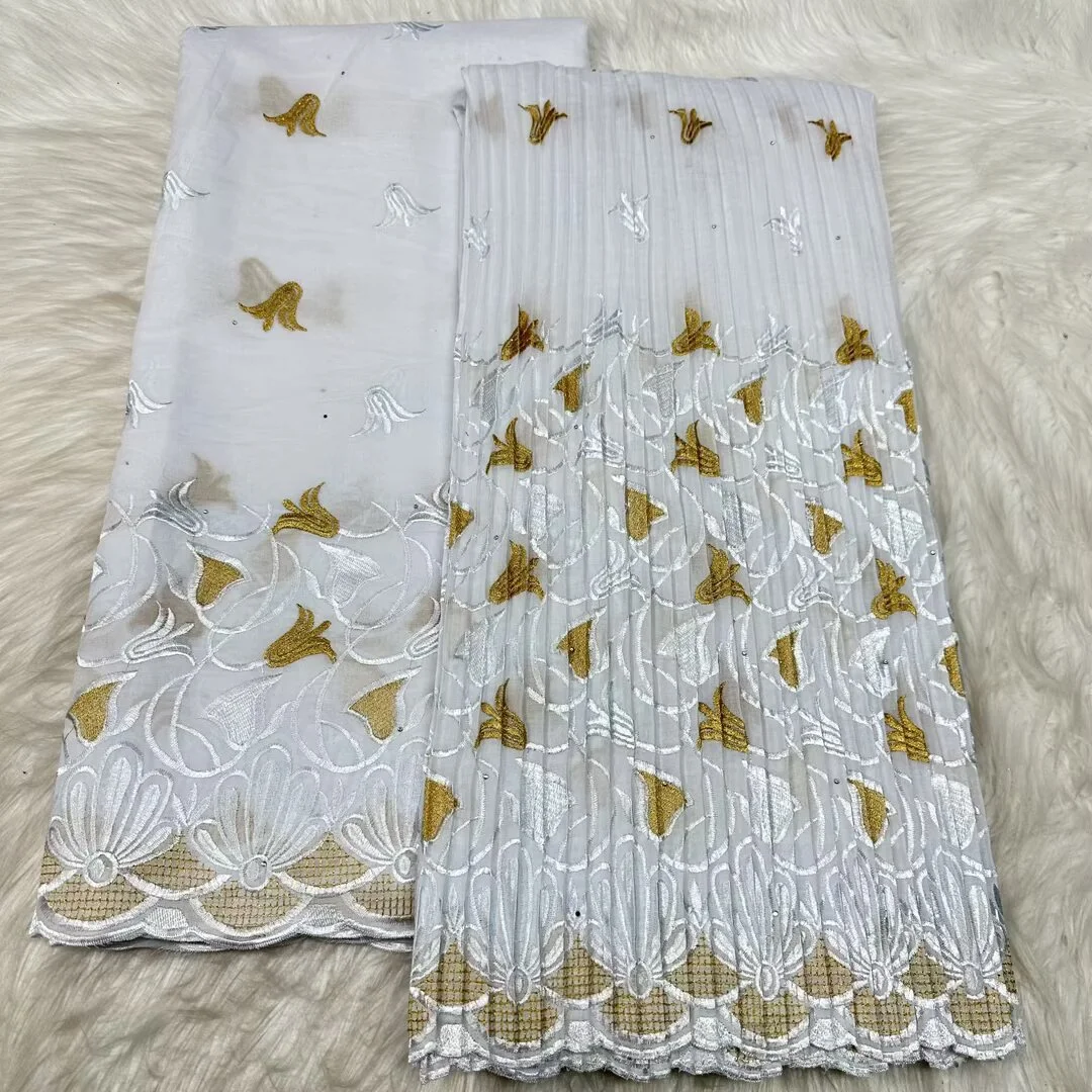 

2.5+2.5 Yard Swiss Voile Dry Lace Fabric Lafaya Embroidery African Polyester Cotton Fold Popular Dubai Style For Party Material