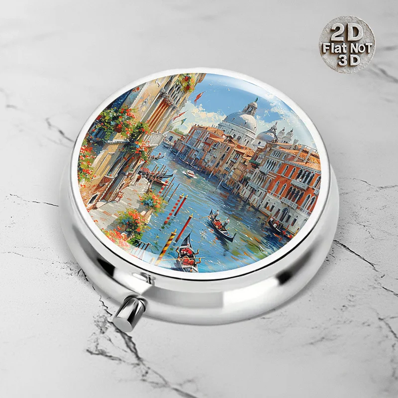 (Flat) 1pc portable round metal pill box is suitable for use while traveling, easy to carry, and can store various types of medication. It is an ideal gift for health-conscious friends and relatives or those who enjoy traveling, and can be given as a birthday present or holiday gift