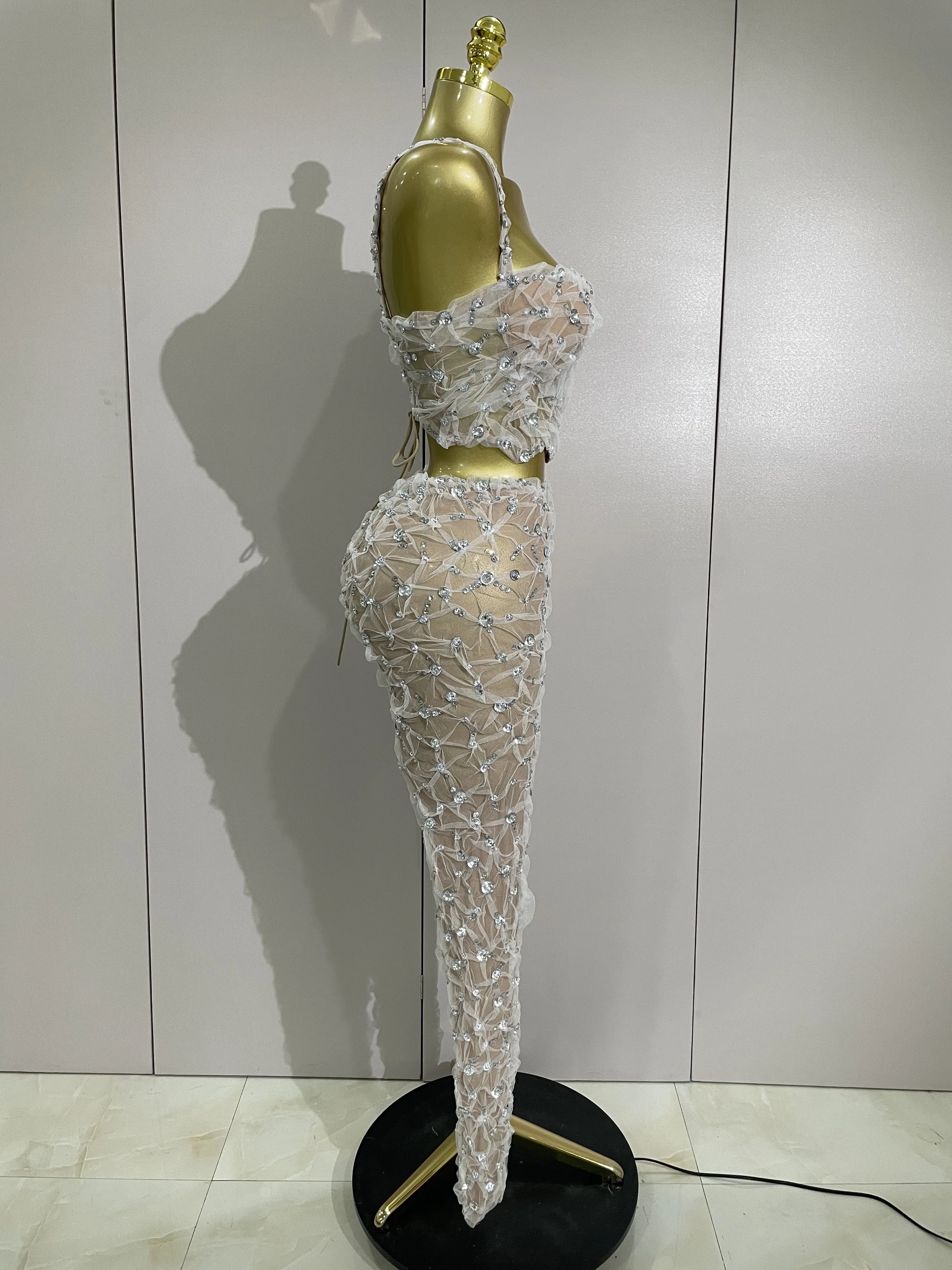 مثير سباركلي الماس الربط الدانتيل الرسن أعلى + السراويل الطويلة قطعتين مجموعة النساء احتفال عيد ميلاد راقصة ملهى ليلي المرحلة زي #4