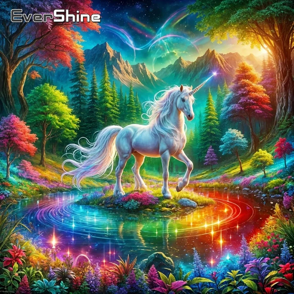 Evershine Diamantmalerei Tier Pferd Vollquadrat Rundstickerei Berg Strasssteine Für Erwachsene Mosaik Baum Heimdekoration