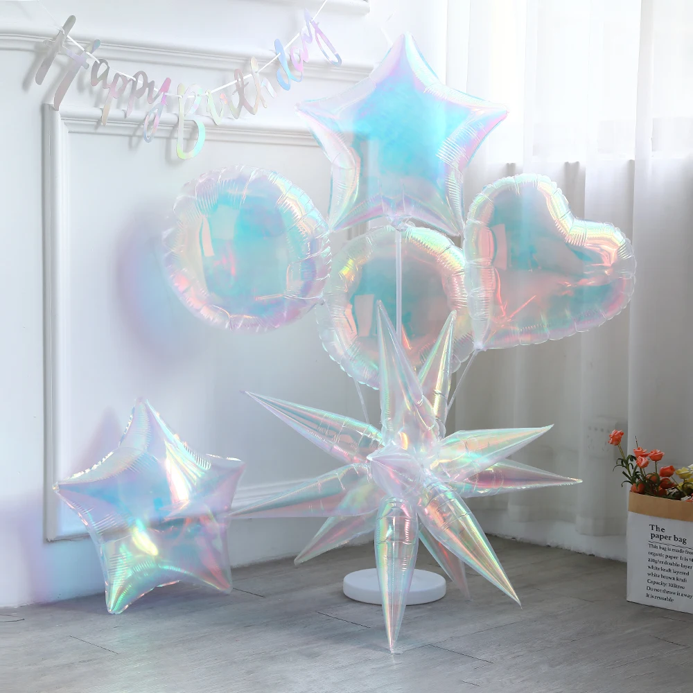 Transparent Laser Butterfly Daisy Heart Five Star Water Drop Foil Balloon Happy Birthday Banner Wedding Baby Shower Party Decor