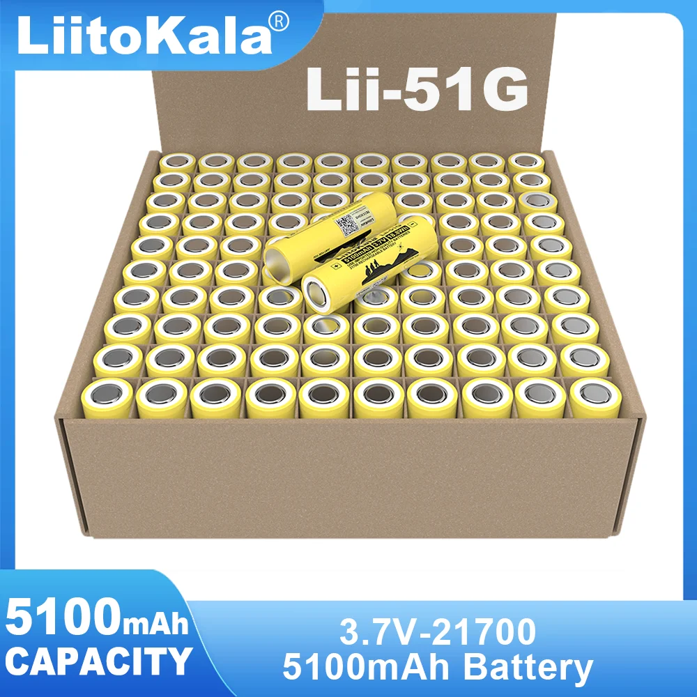 New LiitoKala 1-6PCS 21700 5100mAh high Capacity Li-ion 3.7v Rechargeable Battery 3.6V Power batteries