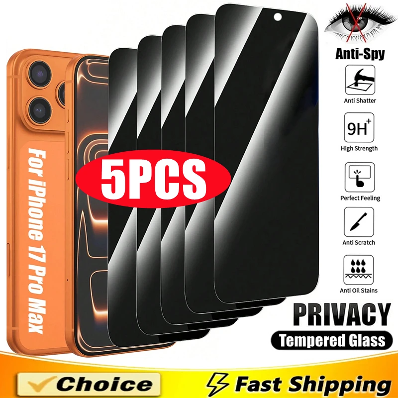 

5Pcs Anti-spy Tempered Glass For iPhone 17 13 12 11 14 15 16 Pro Max Privacy Screen Protector For iPhone Air XR X XS 16 15 Plus