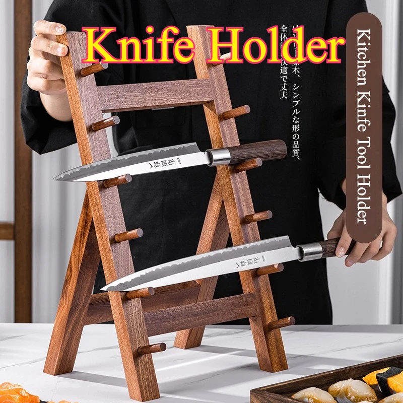 

Detachable Japanese Style Kitchen Kinfe Tool Holder for Suchi Sashimi Cutter Storage Organization White Pine Sapele Wood Shelf
