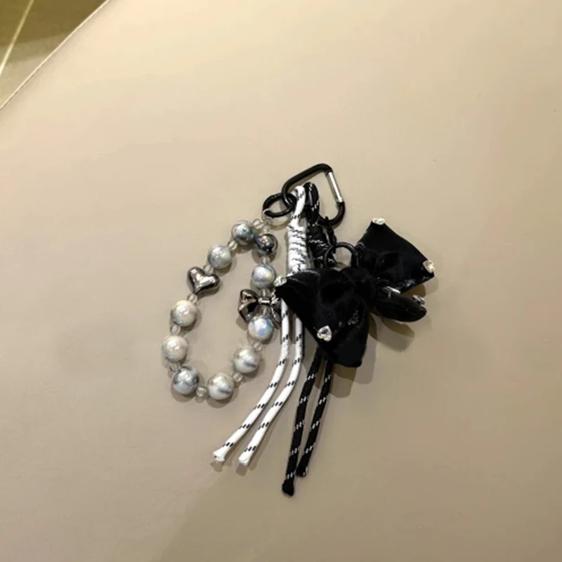 Bag Hanging Fashion Design High-end Sense Complex Pendant Wind Bow Beaded Braided Rope Woven Keychain