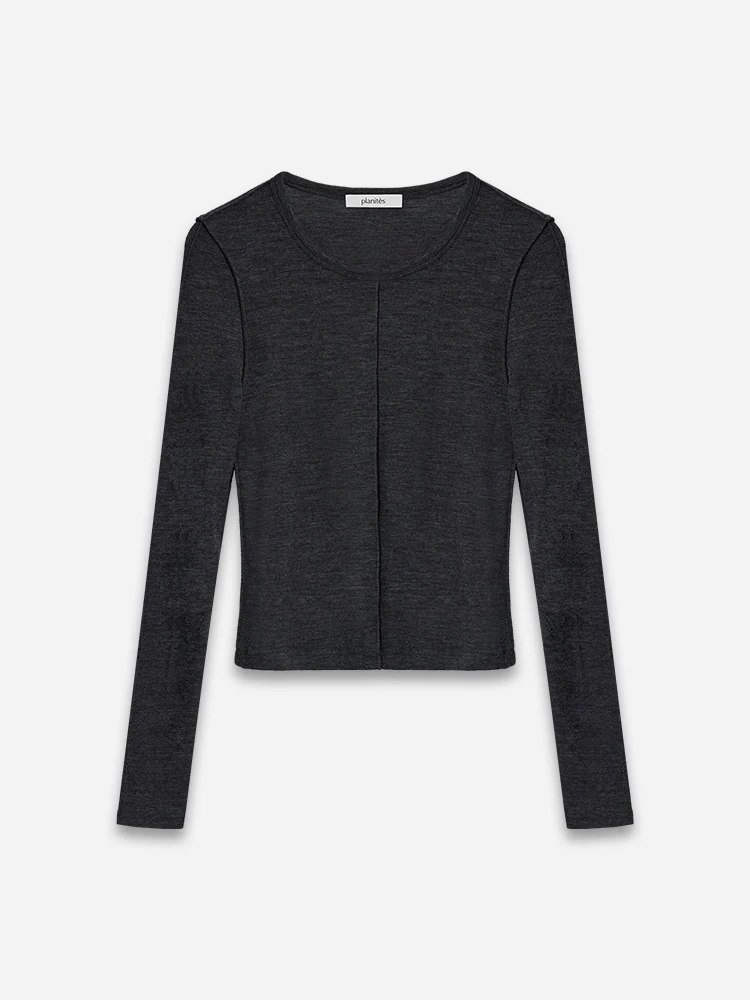 Planites Women's Slim Fit round Neck Knitwear Wool Blend Splicing Design Comfortable Long Sleeve Casual Style Fashionable