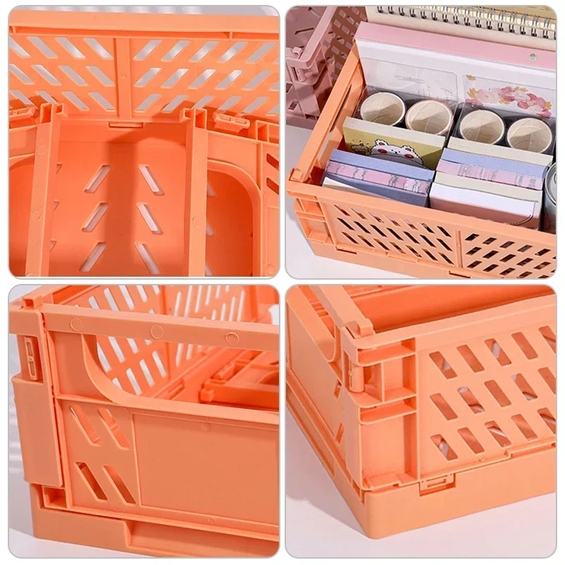 4 Color Organizing Storage Baskets Case Folding Student Desktop Basket Tape Stationery Plastic Foldable Container Storage Box