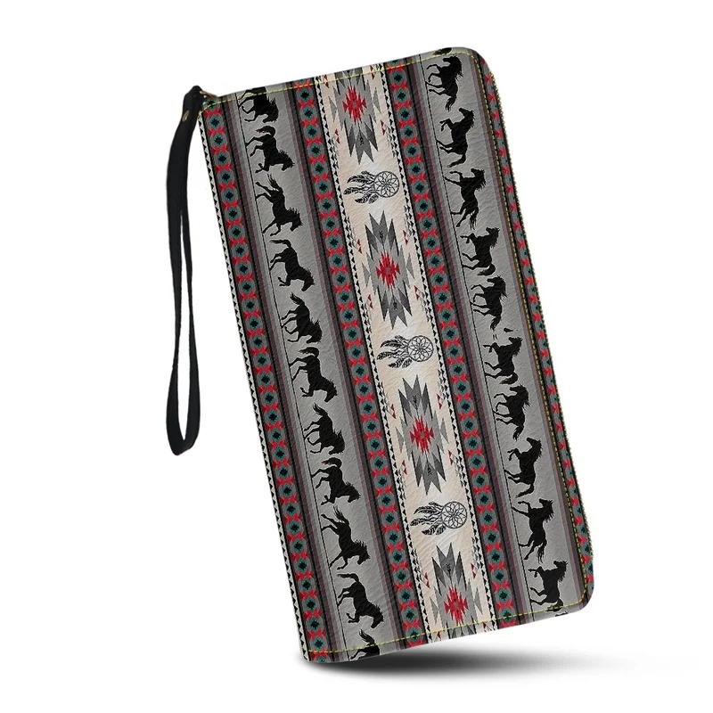 

Belidome Indian Navajo Native American Totem Horse Wallets for Women RFID Blocking Zip Around Credit Card Holder Wristlet Clutch