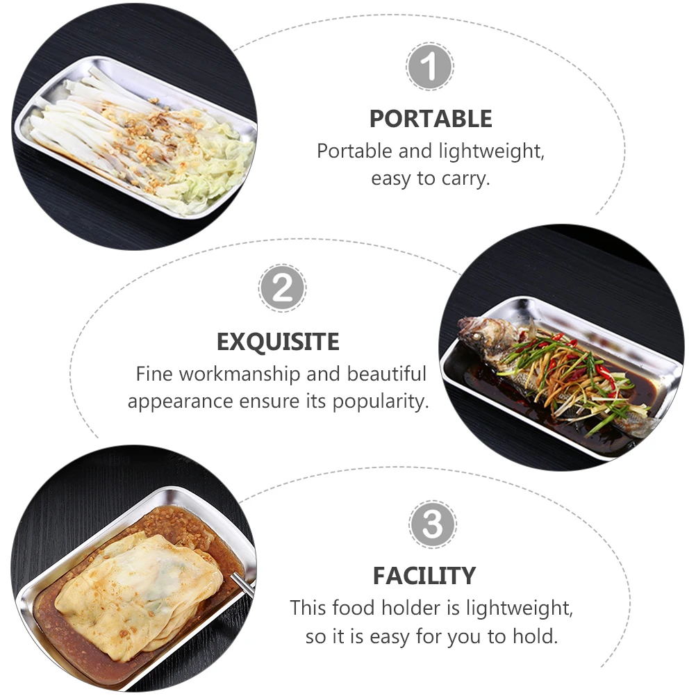 

Stainless Steel Tray Rectangular Serving Dish Towel Stand Metal Food Storage Snack Dessert Fruit Hotel Use Lightweight