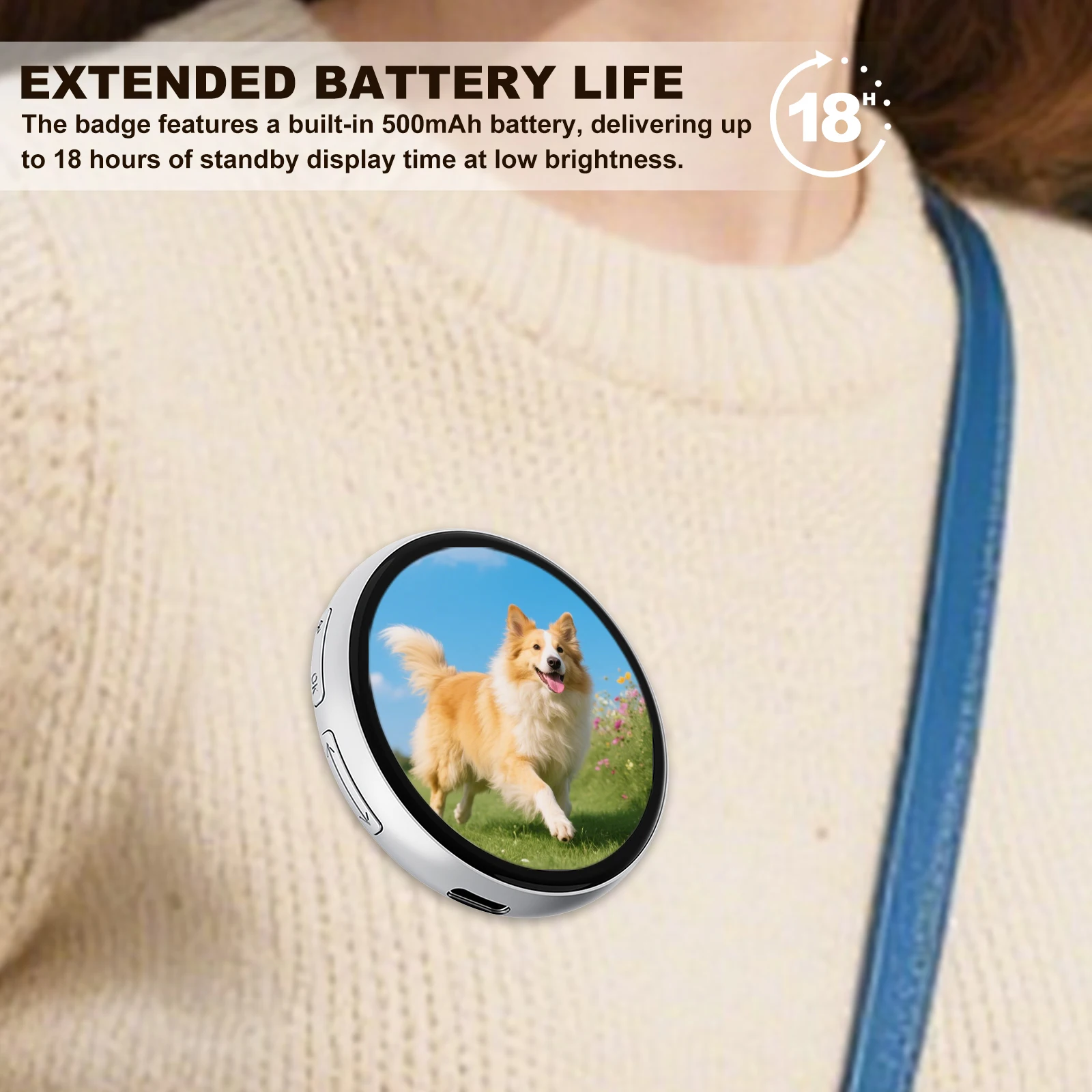 

Dynamic Electronic Display 1.85in IPS Smart Display Screen Tag Pins Creative Magnetic BT Badges Electronic Anime E-Badge