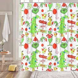 Christmas Shower Curtain Santa Claus Snowman Moose Cartoon Christmas Tree Winter Home Polyester Fabric Bathroom Decor Curtains