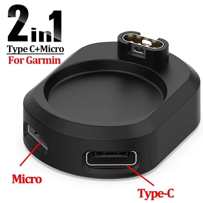 2 In 1 Type C/Micro Dock Watch Charger Adapter for Garmin Fenix 5 6 7x Venu Vivoactive 4 3 Forerunner 955 255 Portable Chargers