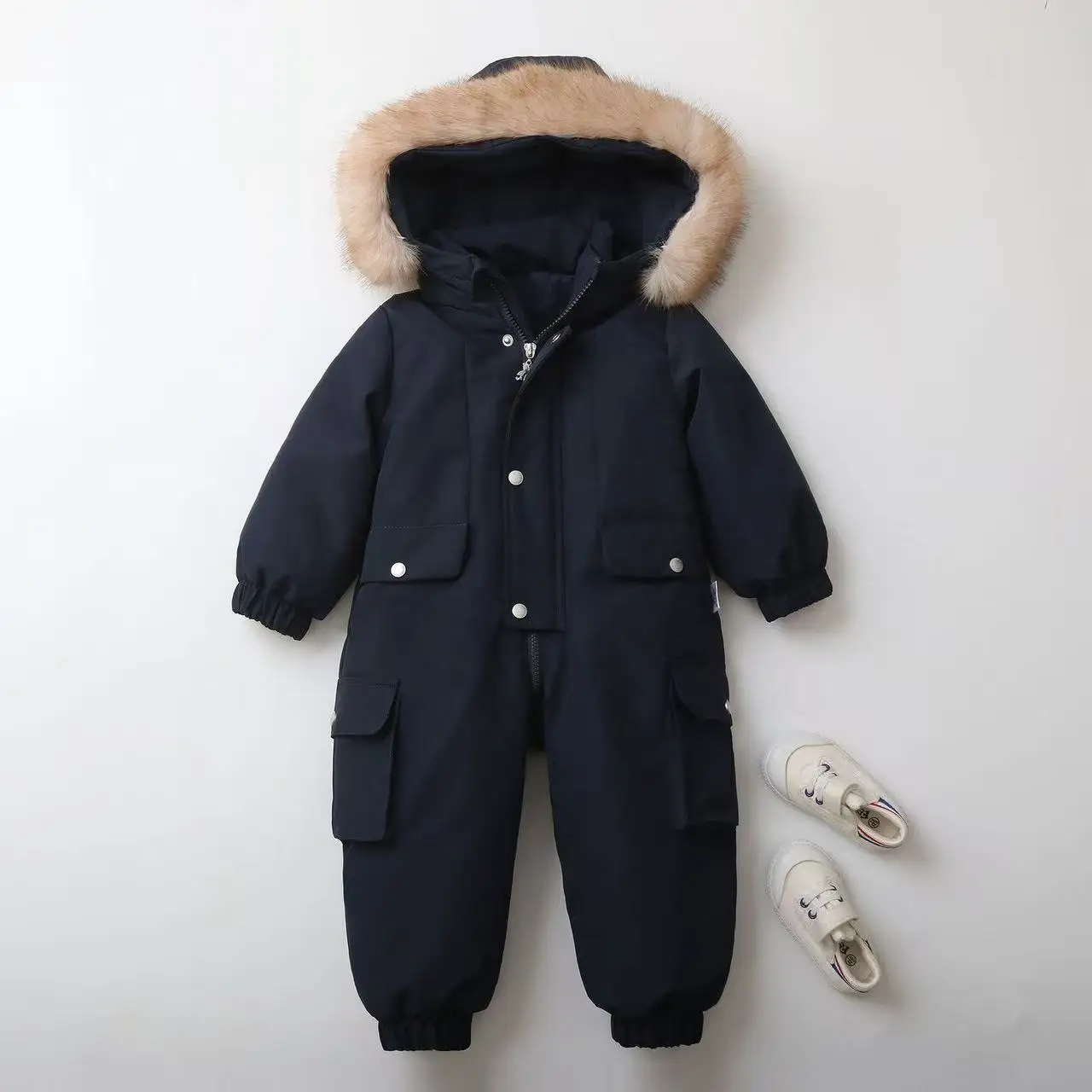 Newborn Baby Boy Girl Jumpsuit Winter Cute Hooded Bodysuits for Infants Solid Thick Warm Kids Clothes Girls Costumes 90-120CM