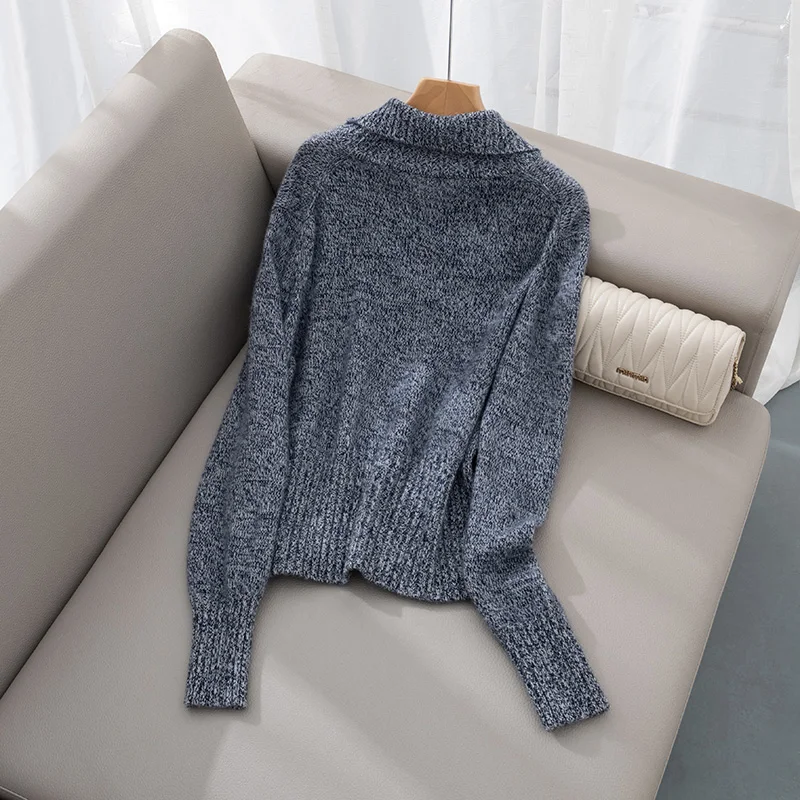 Heavy-weight Zippered Lapel 100%Cashmere Sweater Women\'s Cardigan Loose Pure Cashmere Jacket Fashion Knitted Sweater Top