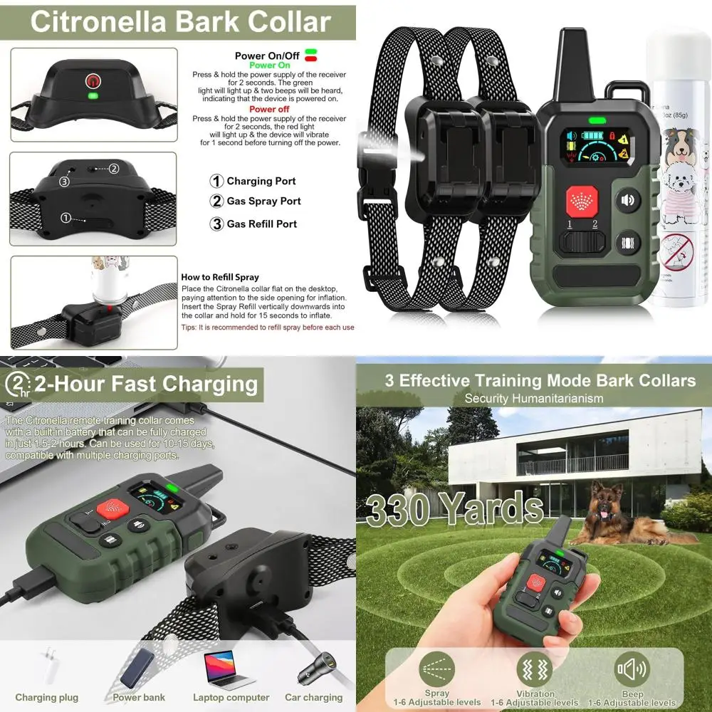 

Ошейник Citronella Cork Control для собак: 4 режима, 6 чувствительности, водонепроницаемый, подходит для больших, средних и маленьких собак